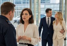 I went to surprise my husband at his company, but the security guard blocked me at the door. “I’m the CEO’s wife,” I said. He laughed. “Ma’am, I see his wife every day.” Then he pointed toward the lobby. My husband was walking out with another woman, his arm wrapped around her waist. I forced a smile and whispered, “You’re right. Let’s see how long they can keep lying…”