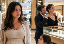 Entré al centro comercial con mi hija para comprar las últimas cosas para el bebé que llevaba en mi vientre. Entonces lo vi. Mi marido sonreía mientras colocaba un collar de diamantes sobre el cuello de otra mujer. «¿Te gusta, amor? Te lo mereces», le susurró. Mi hija apretó mi mano y murmuró: «Mamá… ¿ese regalo no era para ti?». Sonreí entre lágrimas, porque ellos aún no imaginaban quién terminaría perdiéndolo todo.