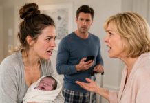 My newborn’s lips were turning purple in my arms, but my mother-in-law only smiled and said, “He’s just cold.” When I begged my husband to drive us to the hospital, he took my phone, used my card, and left for a five-day vacation with her. They came back laughing—until I placed three folders on the table and said, “Now read what you tried to bury.”