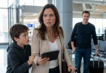 When my ten-year-old son tugged my sleeve and whispered, “Mom, don’t get on that plane,” my blood turned cold. On his tablet was a message from my husband to another woman: “Once she leaves, the money and house are ours.” I smiled, kissed him goodbye, then canceled my ticket. Three days later, he walked into the bank… and saw me waiting with the police. But what they found next shocked even me.