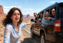 Their laughter faded as the SUV disappeared down the empty highway, leaving me alone with no phone, no water, and two hundred miles between me and home. “You’re dead weight,” my husband shouted through the window. “Don’t expect us to save you.” I swore he’d never see me again. Years later, he walked into my charity gala smiling—until the man behind me said, “Should I tell him who you really are?”