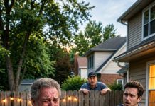 I was halfway through dinner at my son’s house when the neighbor leaned over the fence, his face twisting with confusion. “Sir… why did your son tell me you died? He even showed me your photo and cried.” My fork slipped from my hand. Across the table, my son went white, while my daughter-in-law whispered, “Dad, don’t listen.” But then I saw the framed memorial picture hidden behind the curtain…