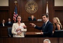 I held my baby tighter as my cheating husband smirked across the courtroom. “She has nothing,” he told the judge confidently. Then he pointed at me. “She’s broke, unstable, and making everything up.” I stayed silent because he hadn’t noticed the man sitting directly behind him. My father quietly stood, handed a thick folder to my attorney, and whispered, “Now show the court what months of truth look like.” Suddenly, my husband’s smile disappeared.