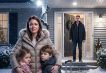 On Christmas Eve, my ex-husband shoved two suitcases onto the porch and sneered, “You and the kids are no longer my problem.” With nowhere to go, I carried my mother’s forgotten bank card into the only branch still open. The teller scanned it, froze, then whispered, “Ma’am, don’t leave. You need to see this—right now.” When the screen turned toward me, I realized my mother had hidden a secret that could destroy my ex-husband forever…