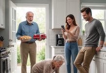 My son called me a “retired nobody” while his wife stood beside him wearing diamonds bought with my wife’s stolen credit. They thought I was just an old man who would swallow the humiliation to keep seeing my grandson. But at dinner that Friday, I placed a folder on the table and said, “You don’t own this house.” Then the doorbell rang, and two police officers walked in.