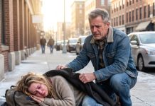 I found my daughter sleeping on a cold sidewalk after her husband stole everything, sold their home, and vanished with his mistress. She begged me not to confront him, but I couldn’t walk away. The next morning, I rang his luxury penthouse doorbell. When he smirked and said, “She deserved it,” I looked him in the eye and replied, “You’ve got twenty-four hours before your perfect life becomes your worst nightmare.” He laughed… until everything began collapsing.