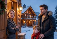 On Christmas Eve, my six-year-old son stood beside me holding a gift for his great-grandma when my mother cracked the lodge door open and whispered coldly, “Go home. There’s no room left.” Ten minutes later, my phone rang. Grandma’s furious voice exploded through the speaker: “Turn that truck around right now!” I had no idea our return would destroy every lie my family had carefully built.