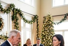 My father shoved my eight-year-old daughter away from the Christmas table and pointed to her chair. “That seat belongs to my real grandson,” he sneered. When Lily’s handmade card fell into the fireplace, everyone expected me to cry or beg. Instead, I checked the clock and whispered, “Eight o’clock.” Seconds later, the doorbell rang—and the lawyer standing outside carried papers that would destroy my father’s empire.