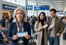 At the airport, my daughter handed me a middle-seat economy boarding pass while she and her husband smiled with first-class tickets in their hands. “You fly economy, Mom,” Vanessa said. “Don’t embarrass us in the lounge.” I looked at the ticket, then at the trip I had paid for, and quietly opened my phone. Ten seconds later, her first-class dream disappeared from the screen—and so did I.