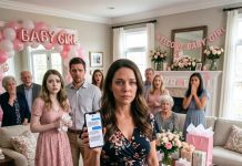 At my baby shower, I was cutting the cake when a pregnant woman walked in, touched her belly, and called my husband, “Honey.” Then she smiled at me and said, “I’m his wife.” Everyone turned against me in seconds. My husband whispered, “Mara, don’t make a scene.” But I already saw the lie in her hands—and one question was about to destroy them both.