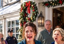 “Your granddaughter is freezing outside… while everyone else is opening Christmas presents,” my neighbor shouted over the phone. I felt my blood turn to ice. “What did you just say?” I slammed my car into drive, my hands trembling with rage. My own parents had welcomed the entire family inside—but left my eight-year-old daughter alone in the snow. They had no idea that by the time I arrived, Christmas would never be the same again.
