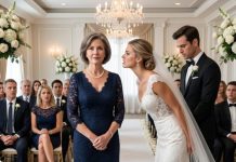 My son’s bride leaned close to me in the middle of the wedding and whispered, “Get out. You’re not welcome here—and never come back.” Every guest stared, waiting for me to break. Instead, I smiled and replied, “Fine. But I’m taking a few people with me.” The moment the groom, the officiant, and a financial-crimes detective stepped forward, her face turned white—and then she began to scream.