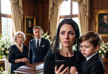 My husband’s funeral became the day his family revealed their true faces. I was holding my crying six-year-old son when my mother-in-law suddenly slapped him and screamed, “Take your garbage and leave this house!” Everyone expected me to break, beg, and disappear. Instead, I wiped my tears, picked up my phone, and said only six words: “I need you to come now.” Two hours later, they discovered the widow they destroyed held the secret that could ruin them forever…