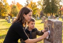 I thought I was saying goodbye to my late husband before marrying the man who healed my broken heart. Then a little boy grabbed my hand, pointed at the gravestone, and whispered, “Ma’am… this man lives with me.” When the front door opened, my dead husband looked straight into my eyes and hissed, “Leave now, or I’ll make sure nobody believes you.” He thought I came alone—but he had no idea I brought something far more dangerous than revenge.