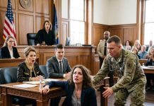 “My mother-in-law pointed at me. ‘She’s faking it.’ My husband laughed, ‘She pulls this every time.’ Even the judge looked ready to believe them. Then my legs suddenly gave out, and a military doctor rushed toward me shouting, ‘Your Honor, she needs help!’ Seconds later, someone screamed, ‘Call 911!’ As the courtroom froze in silence, I realized their greatest mistake had only begun.