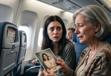 The woman beside me stared at me for the entire flight, like she had seen my face in a nightmare. When the plane landed, she leaned close and whispered, “Is your father Peter Callahan?” I nodded. Her hands shook as she pulled out an old photograph. “I finally found you,” she said. Then she turned it over and showed me the date—the date that proved my dead mother was alive.