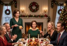 “You’re thirty-four and still single? Christmas must be lonely when nobody wants you,” my sister mocked as everyone laughed. Mom calmly said, “She’s only joking.” I set down my glass and replied, “Don’t worry. I’ve been married for five years—to Elias Vaughn.” Mom froze with the butter knife in her hand. Then my husband entered carrying documents that made my brother-in-law drop his fork—because our marriage was not the most shocking secret that night.