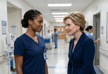 A year after my divorce, I saw my ex-mother-in-law at the hospital, still wearing that cruel smile I remembered too well. She looked at my scrubs and said, “Leaving you was the best decision my son ever made.” I smiled back and asked, “Do you really believe that?” Five minutes later, Detective Brooks walked in with a black folder—and suddenly, her face turned white as paper.