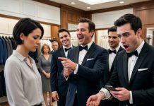 “Don’t pay attention to her,” my brother laughed. “She lives off our parents. She couldn’t keep a job if her life depended on it.” I kept my sleeve down—but a split second too late. A groomsman froze when he saw the scar carved across my wrist. His face turned ghostly pale as he pulled out his phone without a word. My brother smirked. “What’s so funny?” Thirty minutes later, the doors opened… and his entire world began to collapse.