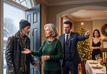 The homeless stranger at my Christmas dinner wasn’t there by accident. He carried proof that my son had forged my signature, stolen my company, and planned to lock me away. When black SUVs surrounded my house, my son leaned close and whispered, “It’s over, Mother.” I pressed the hidden transmitter beneath my sleeve and smiled. “No, Daniel,” I said. “For you, it’s just beginning.”