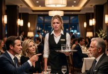 My father looked me straight in the eye and said, “Poor trash waiter,” inside the restaurant I had built from nothing. My mother smirked, adding, “At least she finally found where she belongs.” I kept serving their table in silence while the investor beside them watched everything. Then he looked around the packed dining room and asked, “Who owns this place?” I removed my apron—and my father’s face went white.