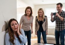 The moment my own mother slapped me so hard I crashed into the wall, my sister-in-law spat in my face and hissed, “You’re nothing but a gold-digger!” My brother-in-law laughed while filming my humiliation, convinced my husband was deployed overseas. Then the front door opened. My husband walked in, looked straight at them, and said, “Keep recording… the FBI will want this too.”