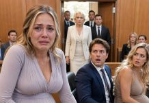 In the middle of our divorce trial, eight months pregnant, I heard the judge say I would leave empty-handed. My husband grinned, certain he had won. “Let’s see how you and the baby will manage without me,” he sneered. I swallowed my tears and prepared to leave the courthouse… until the doors burst open. A millionaire businesswoman walked in, looked at me with teary eyes, and said, “My daughter will be much better off without you.” What happened next shattered all his plans.