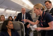 The flight attendant ripped my first-class boarding pass in half and dropped it onto my lap. “People like you belong behind the curtain,” she whispered, loud enough for everyone to hear. I stayed calm—until the billionaire in seat 2A stood up, looked directly at the crew, and said, “If she leaves, cancel my four-billion-dollar deal.” That was when every face in the cabin changed.
