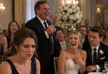 At my brother’s wedding, my dad laughed into the mic: “She’s not married, not educated—at least she’s good for a check.” The room exploded. I stood up, took the mic, and smiled: “You’re right, Dad. I’m not family. I’m your wallet. And that $100K wedding gift? Gone.” Then I turned to the bride: “Since everyone likes jokes, let’s discuss whose secret debt I paid last night.” The room went dead silent.