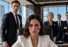 My husband beat me for refusing to live with his mother. The next morning, he tossed me a makeup bag and said, “Mom’s coming for lunch. Cover those bruises and smile.” A few hours later, he walked into his boss’s office—then suddenly turned pale. I was sitting behind the executive desk, calmly holding a folder of evidence. “You wanted me to hide the bruises,” I whispered. “Now watch what I expose about you…”