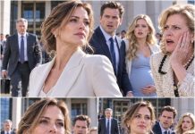 On the day my divorce became final, my ex-husband walked out of the courthouse proudly holding his pregnant mistress’s hand while his mother mocked me. “You were never good enough for my son,” she sneered. I stepped forward and sla:pped her twice, leaving everyone frozen. My ex shouted, “Have you lost your mind?” I simply smiled, turned around, and did one unexpected thing that made all three of them go completely silent…