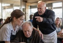 I thought feeding one weak old man after closing was the kindest secret I’d ever keep—until my manager pointed at the door and snapped, “Throw him out, or you’re fired.” Before I could answer, a man in a black coat stormed inside, stared at the old man, and whispered, “Dad?” Then he turned to my manager. “Do you know who you just humiliated?” That was when everything changed.