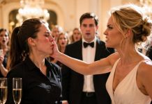 The billionaire’s fiancée slapped me so hard the entire ballroom went silent. “You’re just a waitress—remember your place,” Celeste sneered while security dragged me away. I wiped the blood from my lip and stared directly at her. She had no idea I controlled forty-one percent of her fiancé’s hotel empire—or that every word she said had just been recorded.