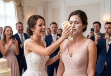 My sister thought humiliating me at her wedding would finally prove I was the weak one. She shoved the cake into my face and announced, “Now everyone can see how pathetic you are.” Then the frosting turned red. At the hospital, doctors removed a sharp piece of metal lodged four millimeters from my eye. I had spent twelve years investigating fraud—but the evidence I uncovered next exposed something far darker than a cruel prank.