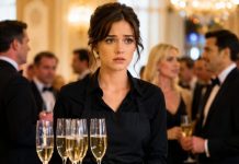 Three months after my divorce, I was serving champagne to the man who had left me penniless. Then a billionaire slipped a ring onto my finger and whispered, “Pretend you’re my wife.” Across the ballroom, my ex was signing a $9.8 million deal with my forged signature. I didn’t scream. I smiled—because the document beneath his hand could send him straight to prison.