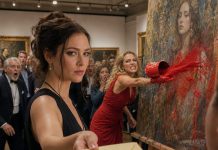 I spent months painting that canvas—every brushstroke carried my dream of winning the national art competition. Then, seconds before judging, my best friend grabbed a bucket of red paint and hurled it across my masterpiece. “Oops,” she whispered, smiling. “Guess you’re not winning now.” Everyone gasped. I stared at the ruined painting… then quietly smiled. She had no idea what I had hidden beneath the final layer—or what the judges were about to discover.