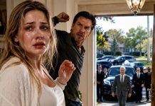 My husband’s fist froze inches from my face when the roar of engines shook our driveway. I was eight months pregnant, bleeding at the lip, both hands wrapped around my belly. “Who the hell is that?” he snapped. Outside, six black luxury cars stopped in perfect formation. The rear door opened, and one man stepped out. My husband turned ghost-white. I wiped the blood from my mouth and whispered, “Now you remember who my father is.”