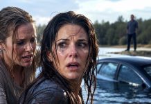 When I woke up, icy water was already rushing into the car. A hand clamped over my mouth, and a stranger whispered, **“Your husband is still on shore.”** My heart nearly stopped. I fought to breathe as the water climbed toward my neck, desperately wondering why I had been trapped inside this sinking vehicle. Then the stranger leaned closer and whispered, **“If you want to survive, don’t trust him.”**
