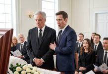 At my daughter’s funeral, her husband leaned close and whispered, “Don’t worry, Dad. Diane and I will take care of her company—and each other.” Before I could answer, my daughter’s laugh suddenly echoed from inside the coffin. The entire chapel froze. Then her recorded voice said, “Mark, if you’re hearing this, you’ve already made your first mistake.” His face went white, because Laura had planned for this.