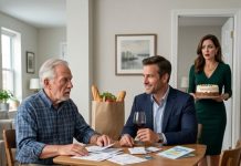 On Father’s Day, my millionaire son smiled and asked, “Dad, are you comfortable with the $8,000 Lauren sends you every month?” I froze. “Son… the church is what’s keeping me alive these days.” At that exact moment, his elegant wife walked in carrying a cake. My son turned toward her slowly. “Lauren… where has my father’s money been going?” Her face went white—and I finally understood why she had begged me never to mention the transfers.