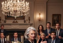 “Move to the kitchen, Clara—this seat belongs to Julian’s real partner now,” the mistress smirked at our Thanksgiving dinner. My husband looked away in cowardly silence. Before I could speak, his 80-year-old billionaire grandmother rose from the head of the table and delivered a thunderous slap across the woman’s face: “You are sitting in the chair of the sole heir to my entire fortune.”