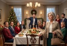 My son-in-law blocked my chair during Christmas dinner and shouted, “Get out! You weren’t invited!” We were standing inside the house I had purchased while twelve relatives watched in silence. I reached into my handbag, placed a brass key beside the original deed, and asked, “Who leaves first?” His smile vanished—because the documents also revealed whose signature he had forged to mortgage my home.