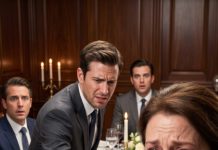 My son pushed my homemade dinner away and glanced nervously at his wealthy friends. “Mom, please… you’re embarrassing me. Just go home.” I swallowed my tears, picked up the untouched food, and left without arguing. He had no idea why those men at his table kept staring at me. The next morning, he burst through my front door, pale and shaking. “Mom… why didn’t you tell me who you really were?” I slowly smiled. “Because yesterday, you were ashamed to know me.”