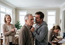 They thought my pension was their emergency fund, my house was their collateral, and my love meant I would never fight back. They were wrong. One hour after my son grabbed me and his wife searched our home, both of them were standing in handcuffs. As the detective opened a folder of forged signatures and stolen transfers, my son whispered, “Dad… you planned this?” I looked at him and said, “No. You did.”