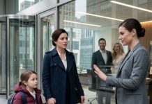 The receptionist blocked my daughter and me at my husband’s office. “He has a private guest inside. No exceptions.” My little girl whispered, “Is Daddy with another woman?” I covered her ears, then called my brother. “Freeze every dollar our family has in his company. Now.” What my husband didn’t know was that the woman behind that locked door had just triggered the downfall of everything he thought he owned.