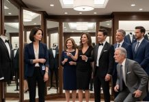 “Don’t mind her,” my sister told the groomsmen during the suit fitting. “She lives off our parents and can’t keep a decent job.” I kept my sleeve lowered, hoping no one would notice my company badge—but one groomsman did. He was my former CEO. His face turned white as he pulled out his phone. My sister laughed, “Who are you calling?” Ten minutes later, the doors flew open.