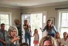 My husband texted, “Come home. We have wonderful news.” I walked in carrying our one-year-old daughter and found both families waiting. Then he slammed a DNA test onto the table. “She’s not my child!” His mother pointed at the door and shouted, “Get out—and take her with you!” I tightened my arms around my baby and whispered, “You should’ve checked one thing first.” Then the front door suddenly opened…