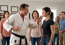 “The man of this house makes the rules!” my stepfather sneered before swinging his hand at my face. He expected his “weak stepdaughter” to flinch. Instead, I caught his wrist in midair and whispered, “Don’t do that again.” Raymond laughed because he thought his mail-order black belt made him dangerous. Two days later, he challenged me in front of witnesses—and discovered why nine years in the Army had taught me something his certificates never could.