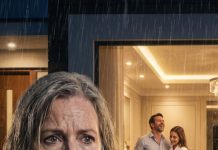 I called my daughter while rain hammered the windshield. “Mom… we don’t have a home anymore,” she whispered, trying not to cry. My blood ran cold—because I was already standing outside her house, staring through the glass. Inside, her husband was laughing with another woman while my daughter’s suitcase sat abandoned by the door. I tightened my grip on the phone. “Sweetheart,” I said quietly, “don’t hang up… because I know exactly where your home is.”