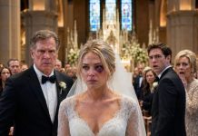 On my wedding day, I walked down the aisle with a black eye. “Sweetheart, who did this?” Mom whispered. Before I could answer, my fiancé smiled. “She tripped. She’s fine. ” Dad stared at him for a long moment, then slowly stood. “No… She didn’t.” Seconds later, he did something no one expected. The entire room froze.